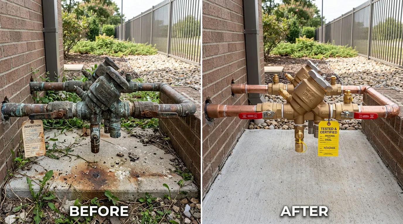 Backflow Testing Repair and Replacement Before and After - Bonita Wood Plumbing Lakewood CO