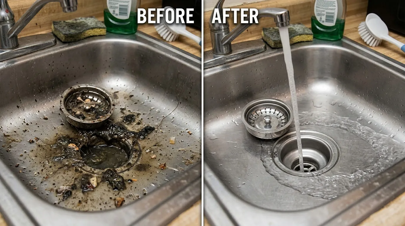 Drain Cleaning Service Before and After - Bonita Wood Plumbing Lakewood CO