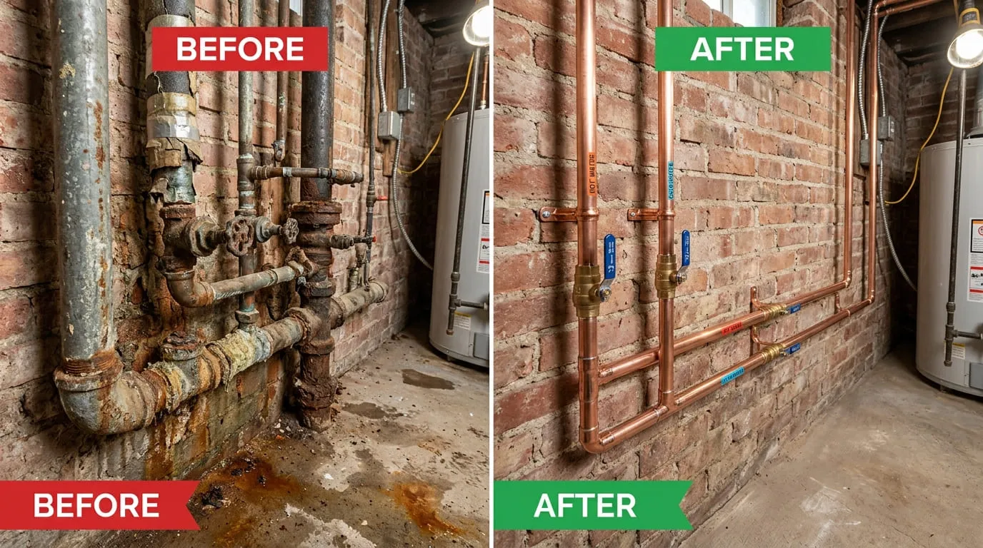 Pipe Repiping Repair Replacement Before and After - Bonita Wood Plumbing Lakewood CO