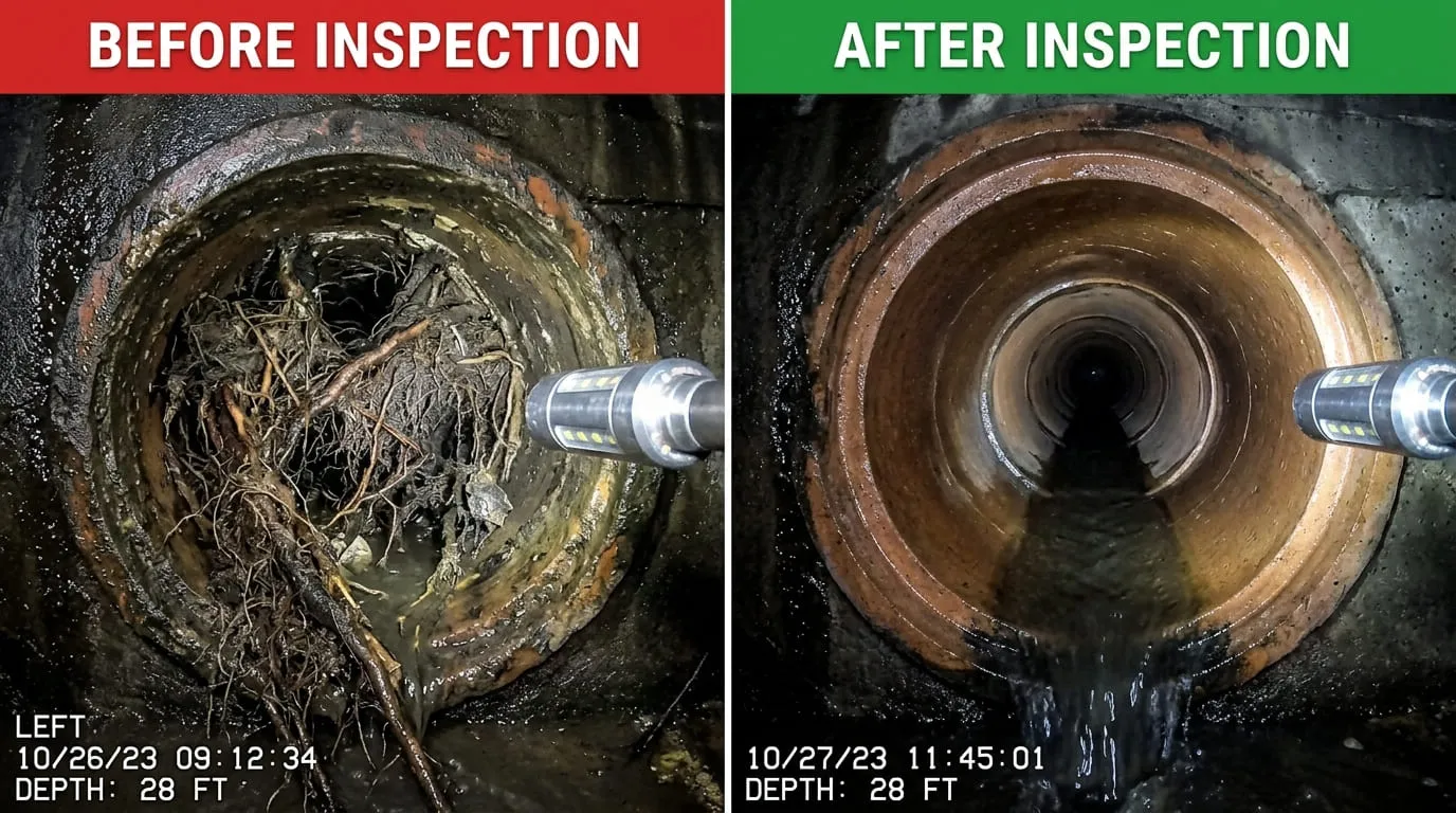 Sewer Camera Inspection Before and After - Bonita Wood Plumbing Lakewood CO