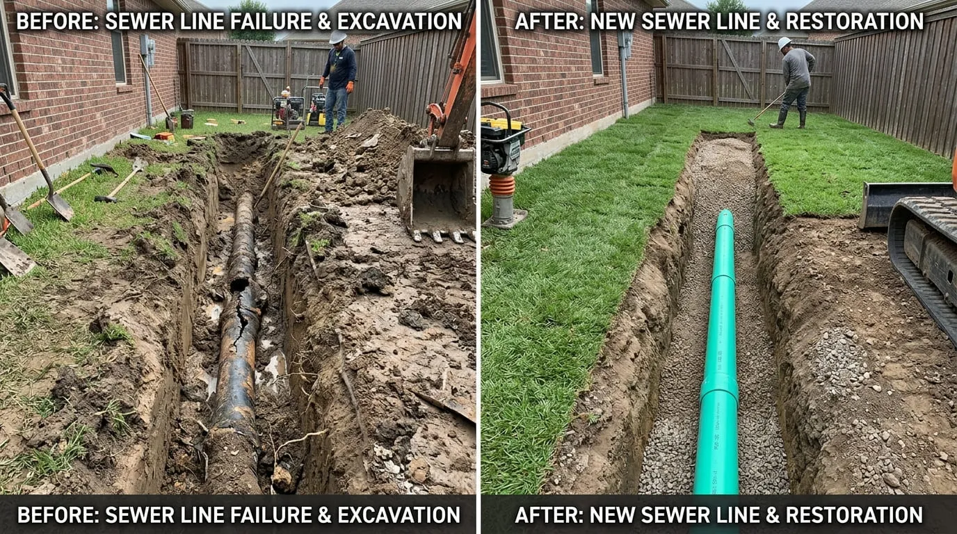 Sewer Line Repair Before and After - Bonita Wood Plumbing Lakewood CO
