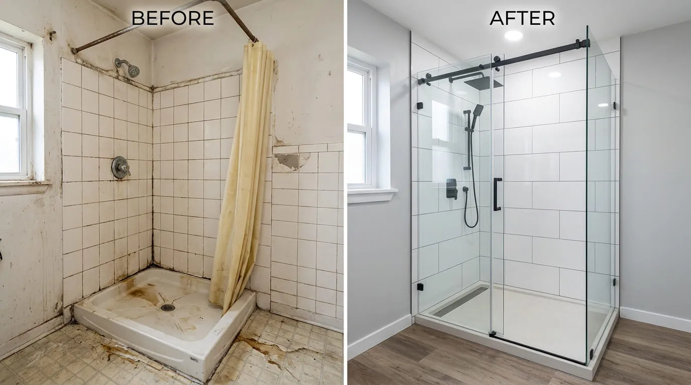 Shower Repair & Replacement Before and After - Bonita Wood Plumbing Lakewood CO
