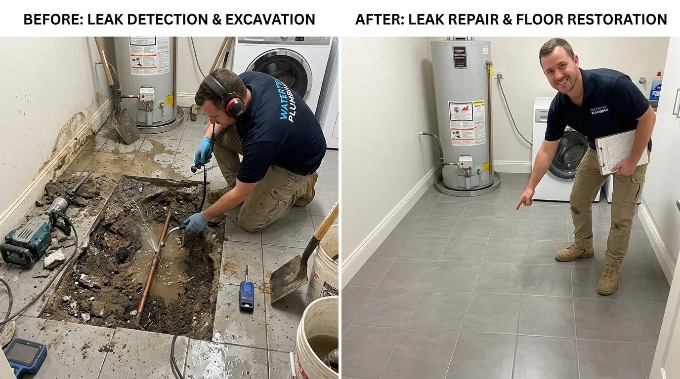 Slab Leak Repair Before and After - Bonita Wood Plumbing Lakewood CO