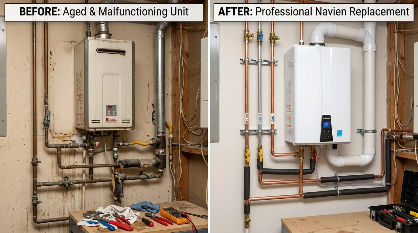 Tankless Water Heater Replacement Before and After - Bonita Wood Plumbing Lakewood CO