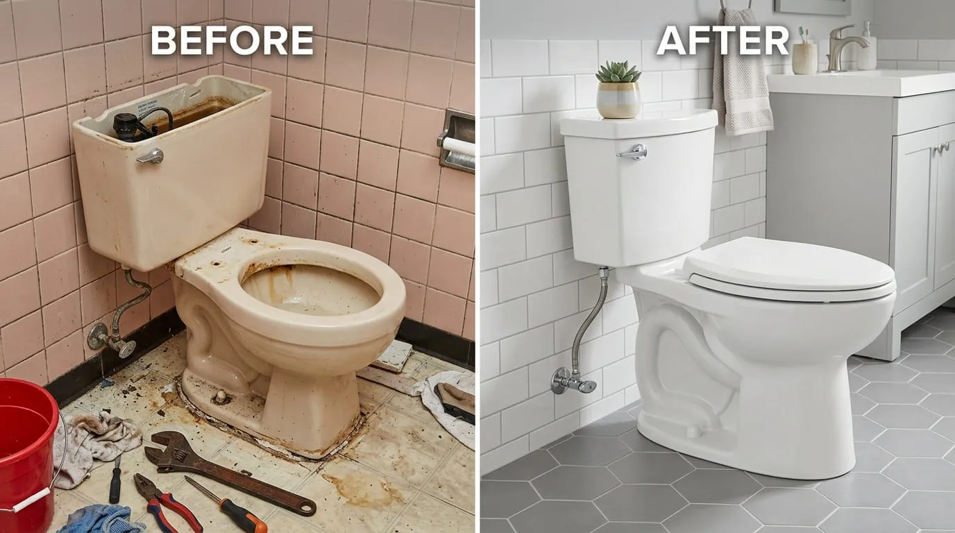 Toilet Repair & Replacement Before & After - Bonita Wood Plumbing Lakewood CO
